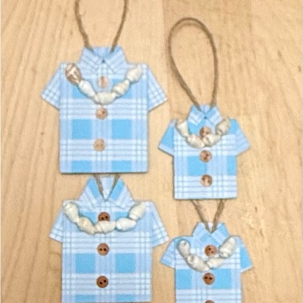 Set of Light Blue Hawaiian (Palaka Print) Plaid Shirt Ornaments